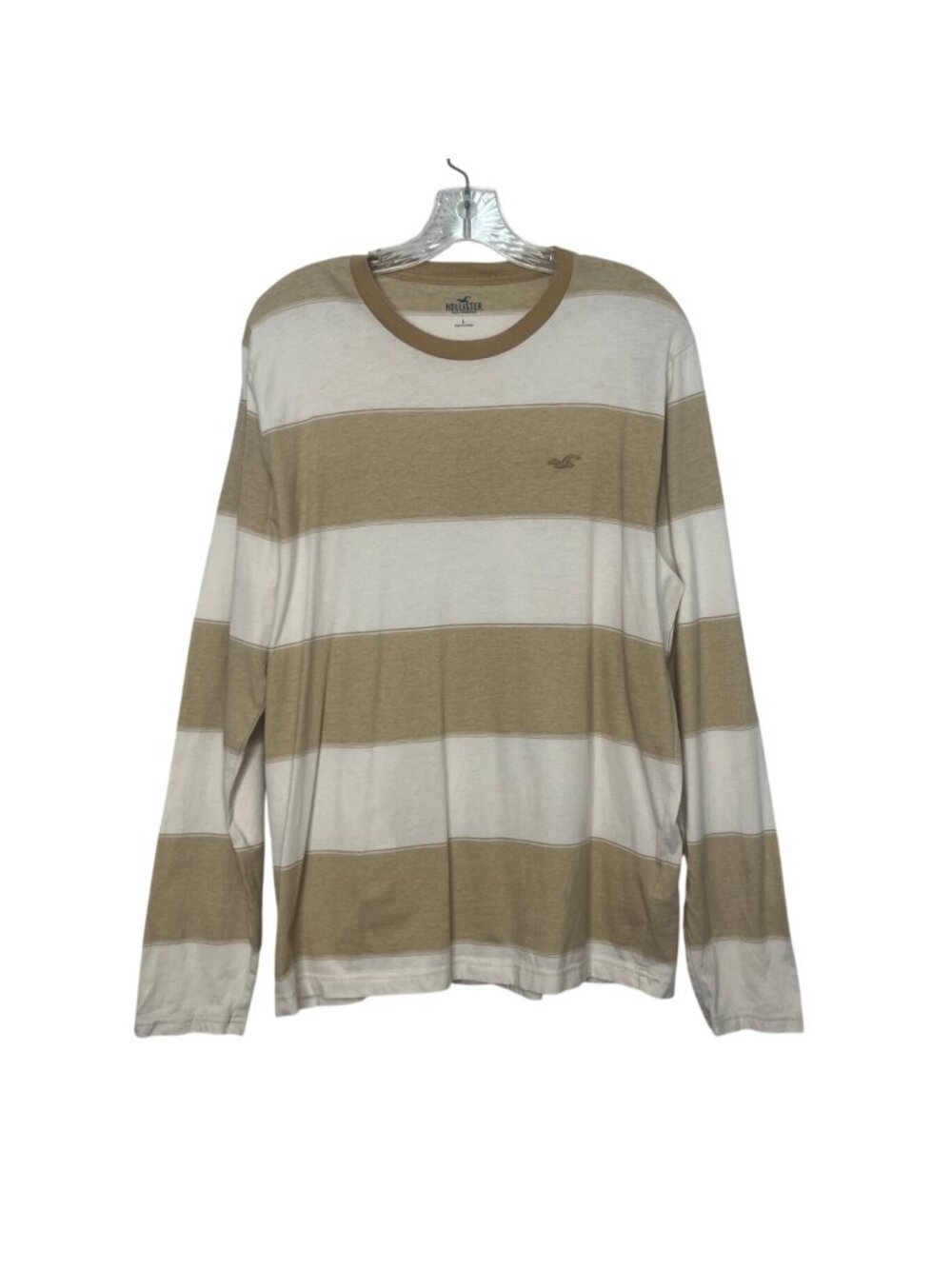 Hollister Long Sleeve Shirt Large Mens Tan White Striped Winter Casual